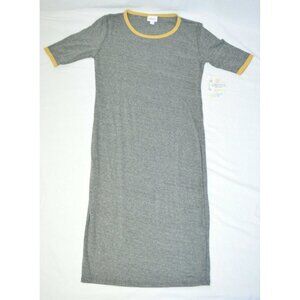 LULAROE JULIA Gray Yellow Short Sleeve Knee Length Dress Small